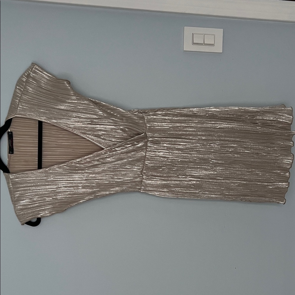 Elegant Silver Pleated Dress